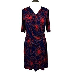 Tommy Bahama Women's Vista Blooms Short Faux Wrap Dress Floral Red Blue S/P‎